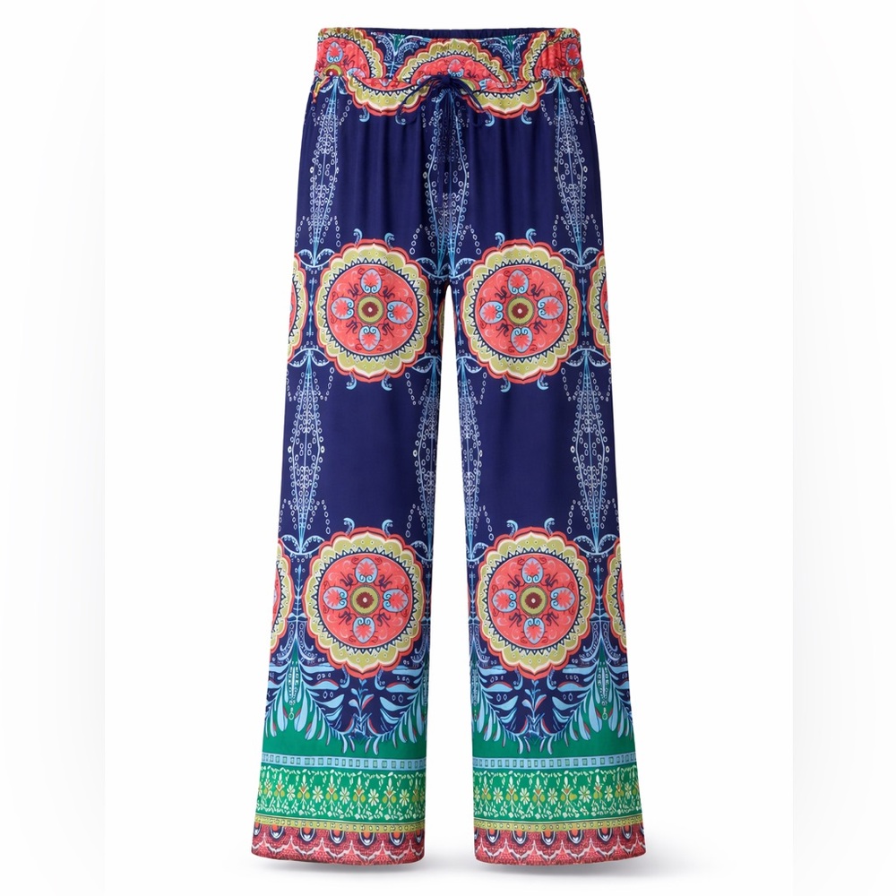Boho Mandala Wide Leg Pants, Adjustable Waist, Festival Hippie Trousers M-L, NWT - Picture 3 of 4